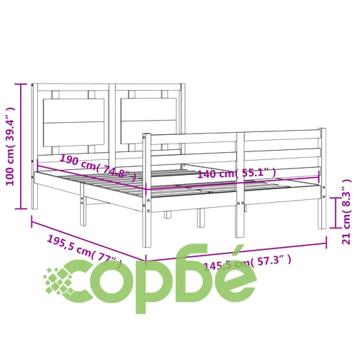 Рамка за легло с табла, 140x190 см, масивно дърво ➤ топ цена ➤ sorbe.bg