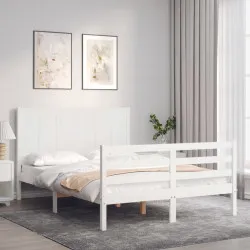 Рамка за легло с табла, бяла, 140x190 см, масивно дърво