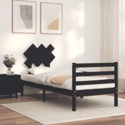 Рамка за легло с табла, черно, 90x200 см, масивно дърво