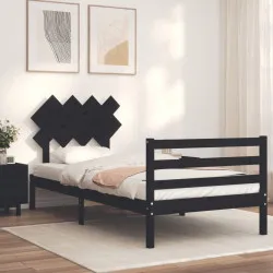 Рамка за легло с табла, черно, 100x200 см, масивно дърво