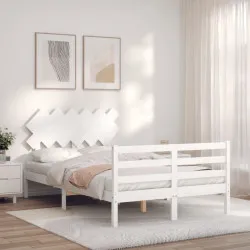 Рамка за легло с табла, бяла, 120х200 см, масивно дърво