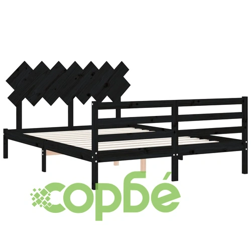 Рамка за легло с табла, черна, 140х200 см, масивно дърво ➤ топ цена ➤ sorbe.bg