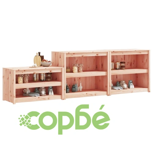 Кухненски шкафове за открито, 3 бр, бор масив ➤ топ цена ➤ sorbe.bg