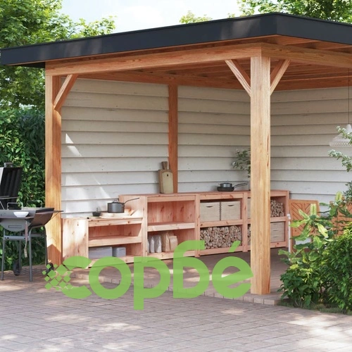 Кухненски шкафове за открито, 3 бр, бор масив ➤ топ цена ➤ sorbe.bg