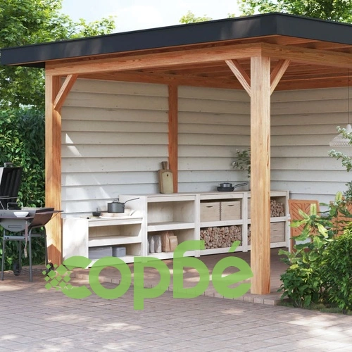 Кухненски шкафове за открито, 3 бр, бели, бор масив ➤ топ цена ➤ sorbe.bg