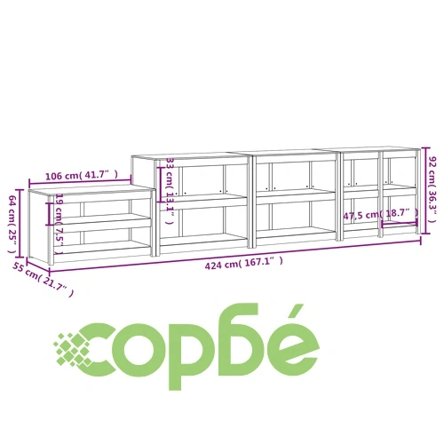 Кухненски шкафове за открито, 4 бр, бели, бор масив ➤ топ цена ➤ sorbe.bg