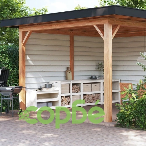 Кухненски шкафове за открито, 4 бр, бели, бор масив ➤ топ цена ➤ sorbe.bg