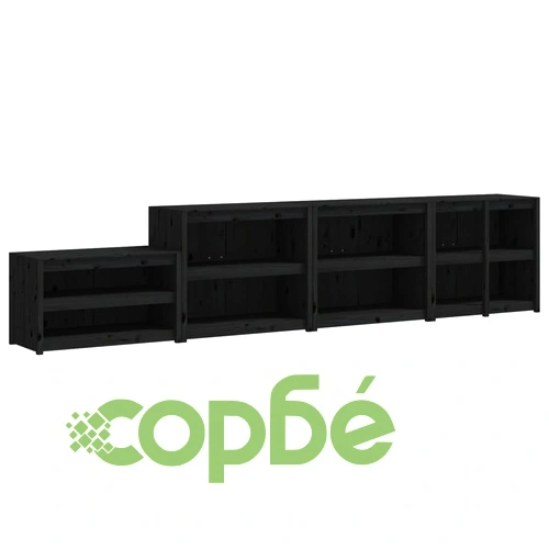 Кухненски шкафове за открито, 4 бр, черни, бор масив ➤ топ цена ➤ sorbe.bg