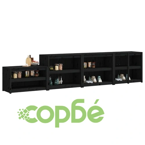 Кухненски шкафове за открито, 4 бр, черни, бор масив ➤ топ цена ➤ sorbe.bg
