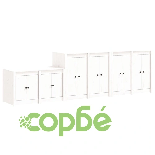 Кухненски шкафове за открито, 3 бр, бели, бор масив ➤ топ цена ➤ sorbe.bg