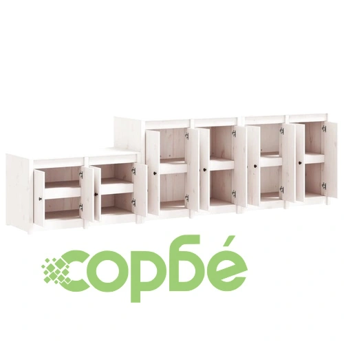 Кухненски шкафове за открито, 3 бр, бели, бор масив ➤ топ цена ➤ sorbe.bg