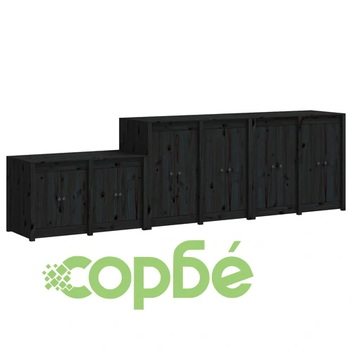 Кухненски шкафове за открито, 3 бр, черни, бор масив ➤ топ цена ➤ sorbe.bg