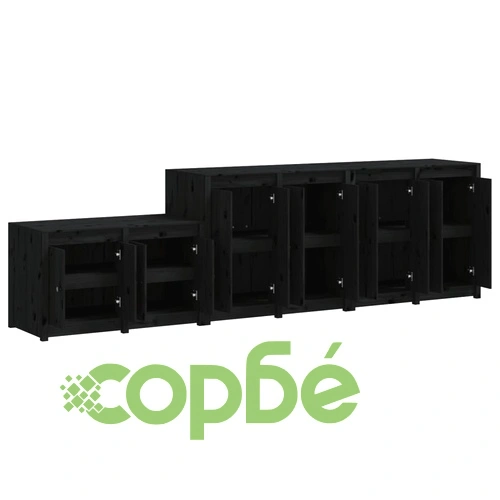 Кухненски шкафове за открито, 3 бр, черни, бор масив ➤ топ цена ➤ sorbe.bg