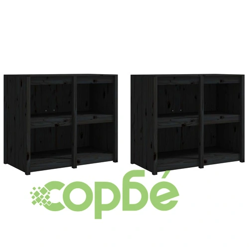 Кухненски шкафове за открито, 3 бр, черни, бор масив ➤ топ цена ➤ sorbe.bg