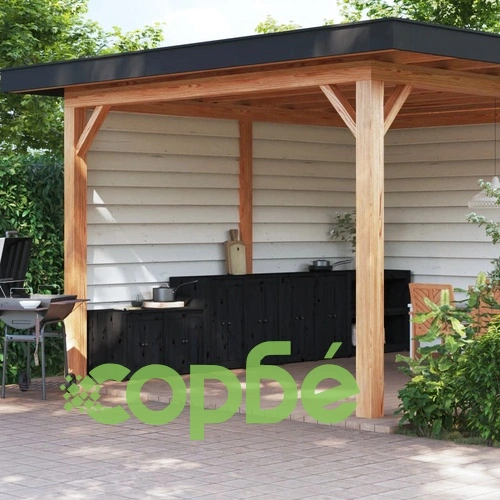 Кухненски шкафове за открито, 3 бр, черни, бор масив ➤ топ цена ➤ sorbe.bg