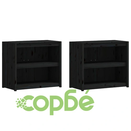 Кухненски шкафове за открито, 2 бр, черни, бор масив ➤ топ цена ➤ sorbe.bg