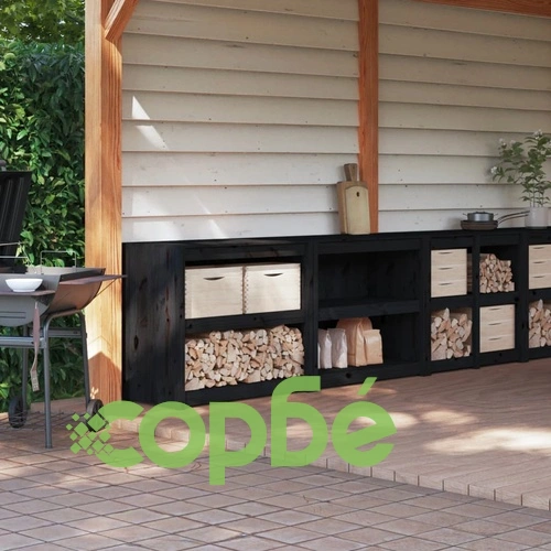 Кухненски шкафове за открито, 2 бр, черни, бор масив ➤ топ цена ➤ sorbe.bg