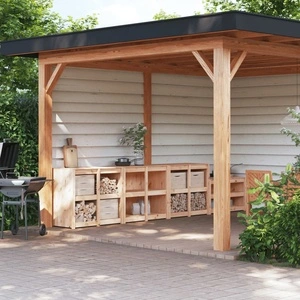 Кухненски шкафове за открито, 3 бр, бор масив