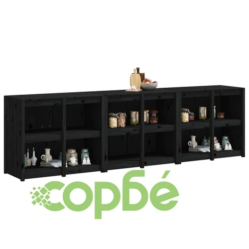 Кухненски шкафове за открито, 3 бр, черни, бор масив ➤ топ цена ➤ sorbe.bg