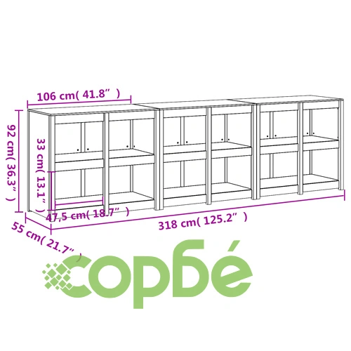 Кухненски шкафове за открито, 3 бр, черни, бор масив ➤ топ цена ➤ sorbe.bg