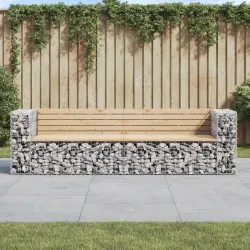 Градинска пейка с габионен дизайн 244x71x65,5 см бор масив