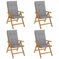 Наклоняеми градински столове с възглавници, 4 бр, тик масив