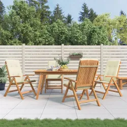 Наклоняеми градински столове с възглавници, 4 бр, тик масив
