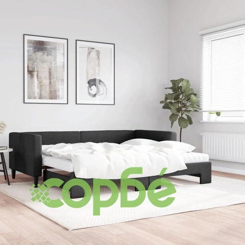 Канапе с изтеглящо легло и матраци черно 90x200 см текстил ➤ топ цена ➤ sorbe.bg