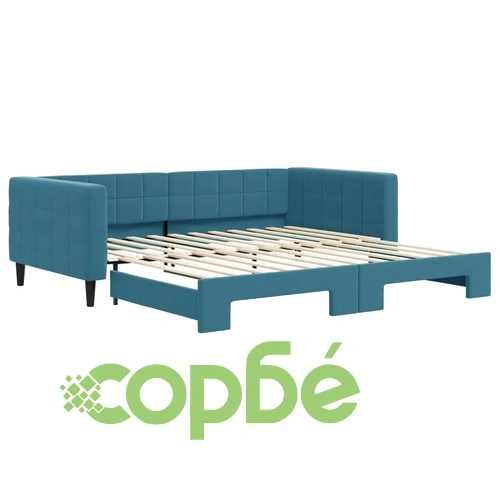 Канапе с изтеглящо разтегателно легло синьо 90x200 см кадифе ➤ топ цена ➤ sorbe.bg