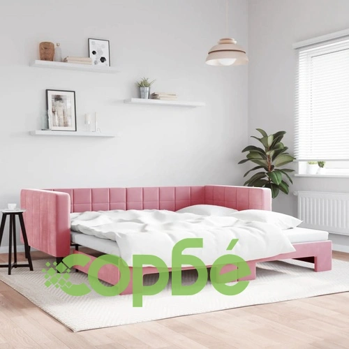 Канапе с изтеглящо разтегателно легло розово 100x200 см кадифе ➤ топ цена ➤ sorbe.bg