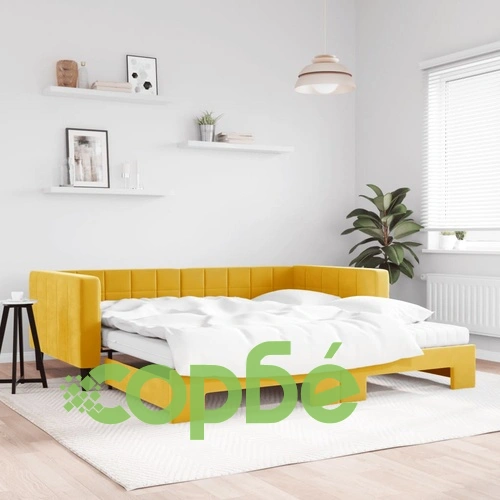 Канапе с изтеглящо легло и матраци жълто 100x200 см кадифе ➤ топ цена ➤ sorbe.bg