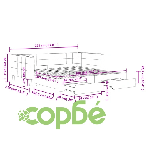 Дневно легло с уширение и чекмеджета, без матрак, 100x200 см ➤ топ цена ➤ sorbe.bg