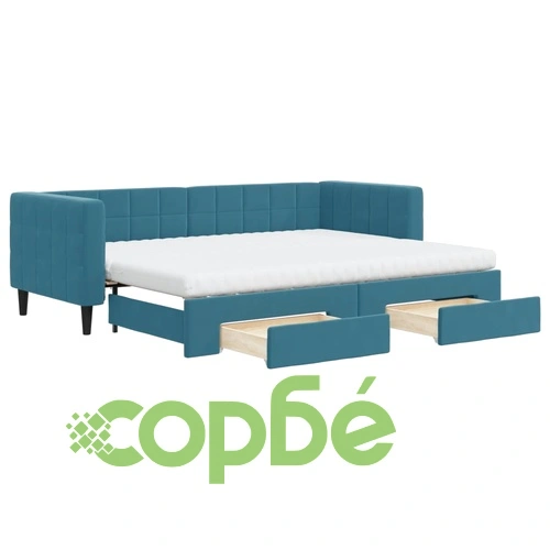 Канапе с изтеглящо легло и чекмеджета синьо 80x200 см кадифе ➤ топ цена ➤ sorbe.bg
