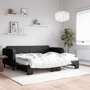 Канапе с изтеглящо легло и матрак черно 90x190 см плат