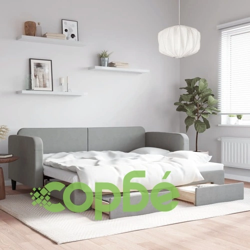 Канапе с походно легло и чекмеджета светлосиво 80x200 см плат ➤ топ цена ➤ sorbe.bg