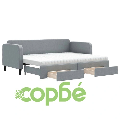 Канапе с походно легло и чекмеджета, светлосиво 80x200 см плат ➤ топ цена ➤ sorbe.bg
