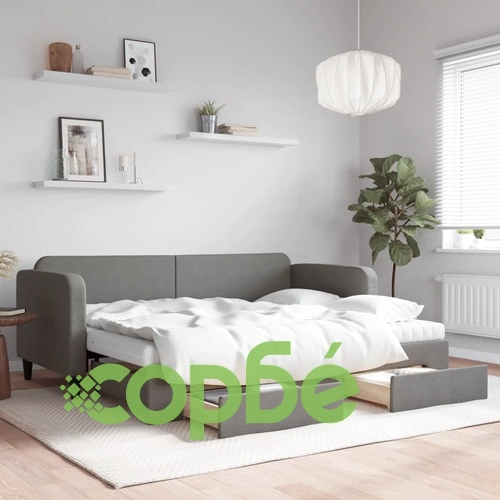 Канапе с походно легло и чекмеджета, тъмносиво 80x200 см плат ➤ топ цена ➤ sorbe.bg