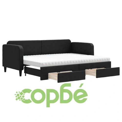Канапе с походно легло и чекмеджета черно 80x200 см плат ➤ топ цена ➤ sorbe.bg