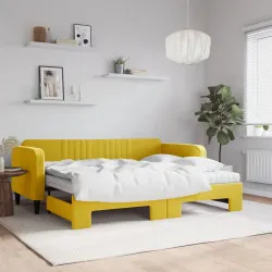 Канапе с изтеглящо легло и матраци жълто 90x200 см кадифе