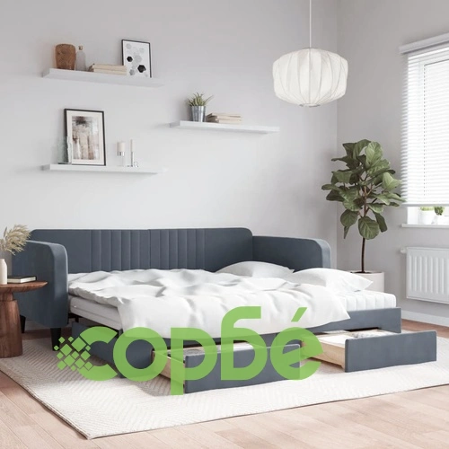 Канапе с изтеглящо легло и чекмеджета, 100x200 см, кадифе ➤ топ цена ➤ sorbe.bg