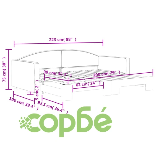 Канапе с изтеглящо разтегателно легло тъмносиво 90x200 см плат ➤ топ цена ➤ sorbe.bg