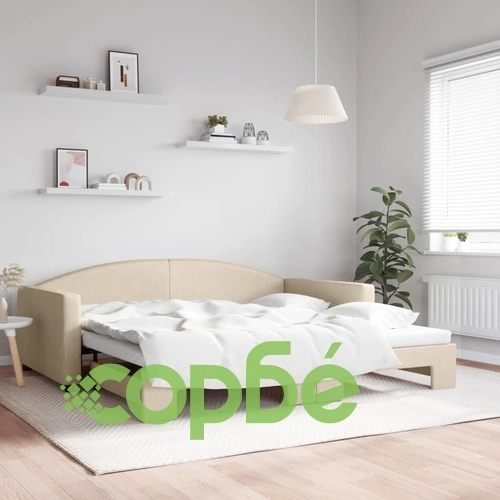 Канапе с изтеглящо разтегателно легло кремаво 100x200 см плат ➤ топ цена ➤ sorbe.bg