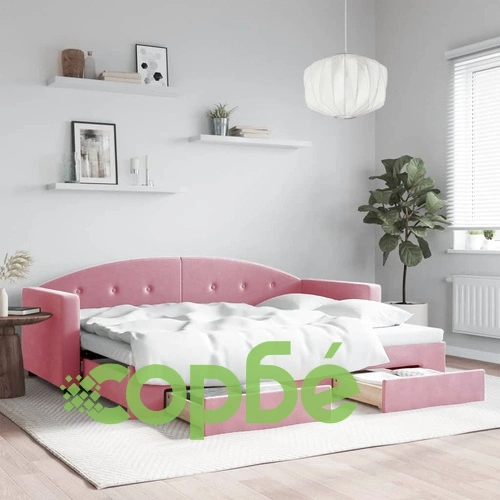 Канапе с изтеглящо легло и чекмеджета розово 80x200 см кадифе ➤ топ цена ➤ sorbe.bg
