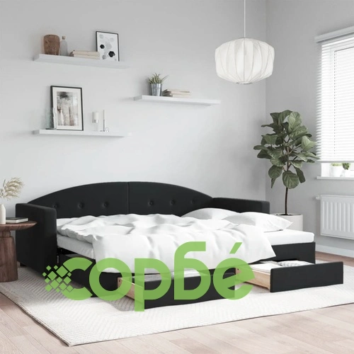 Канапе с изтеглящо легло и чекмеджета черно 80x200 см кадифе ➤ топ цена ➤ sorbe.bg