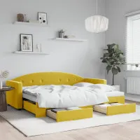 Канапе с изтеглящо легло и чекмеджета жълто 80x200 см кадифе