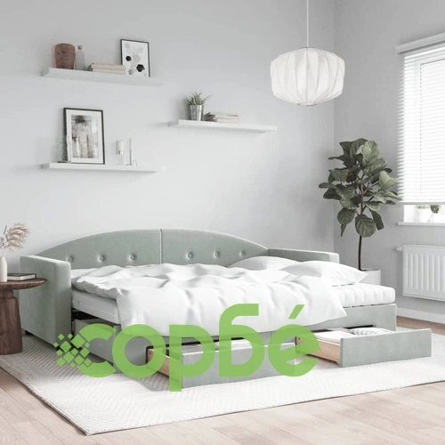 Канапе с походно легло и чекмеджета, светлосиво 80x200 см плат ➤ топ цена ➤ sorbe.bg