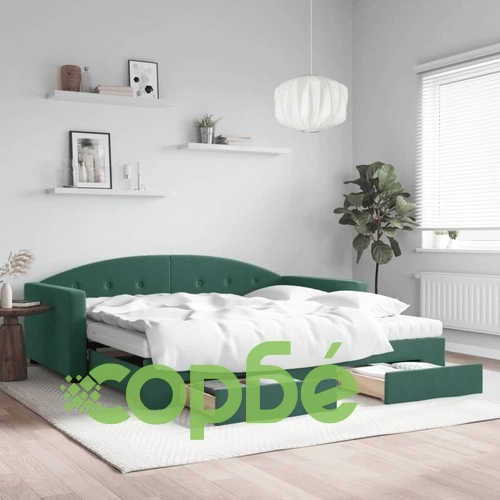 Канапе с походно легло и чекмеджета зелено 100x200 см кадифе ➤ топ цена ➤ sorbe.bg