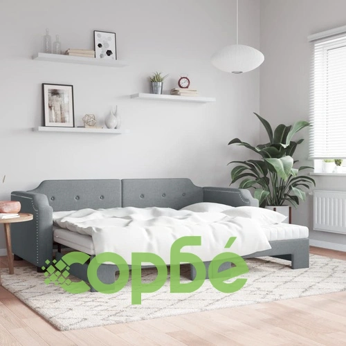 Канапе с изтеглящо легло и матрак светлосиво 80x200 см плат ➤ топ цена ➤ sorbe.bg