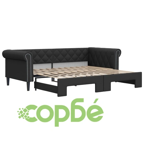 Канапе с походно легло, черно, 90x200 см изкуствена кожа ➤ топ цена ➤ sorbe.bg