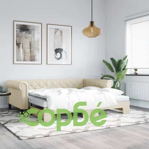 Канапе с походно легло, кремаво, 90x200 см изкуствена кожа ➤ топ цена ➤ sorbe.bg
